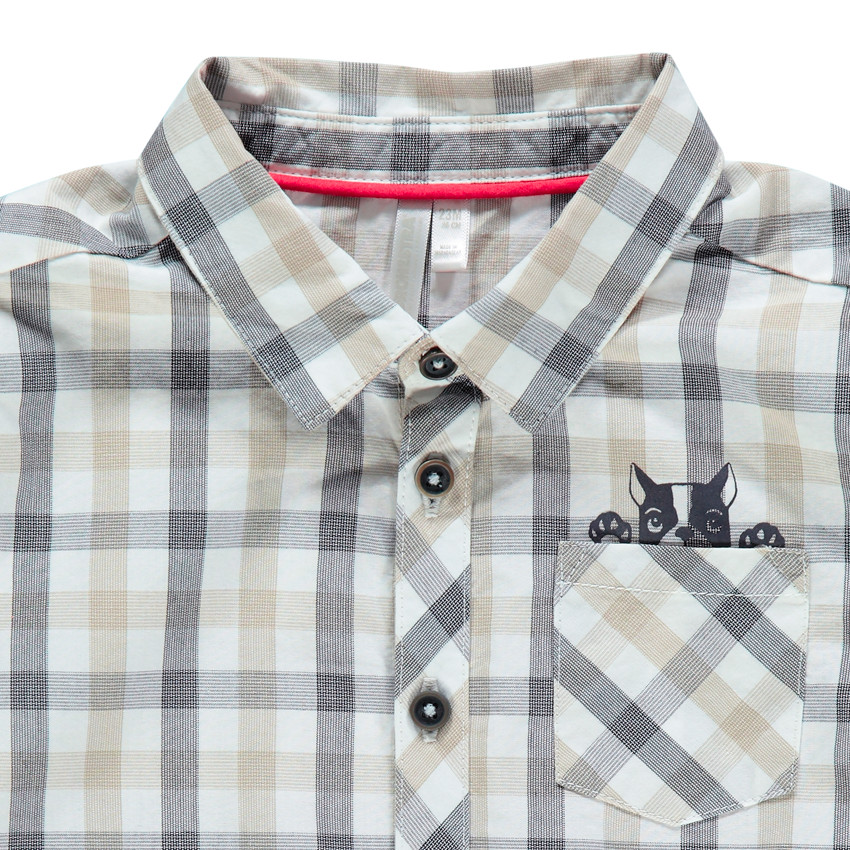 Chemise manches longues à carreeaux à poche print bouledogue 