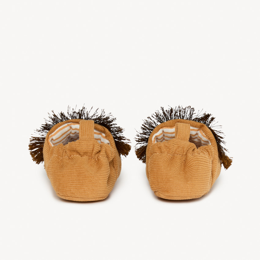 Bottillons en velours marron ludique lion pour bébé garçon 