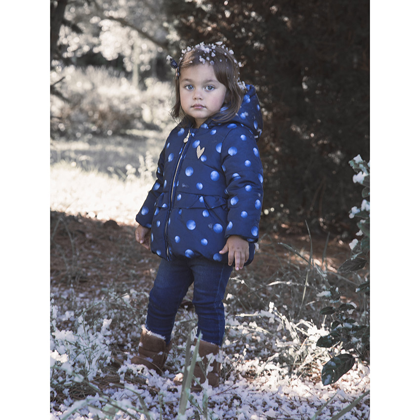 Doudoune à capuche imprimée pois doublée sherpa 