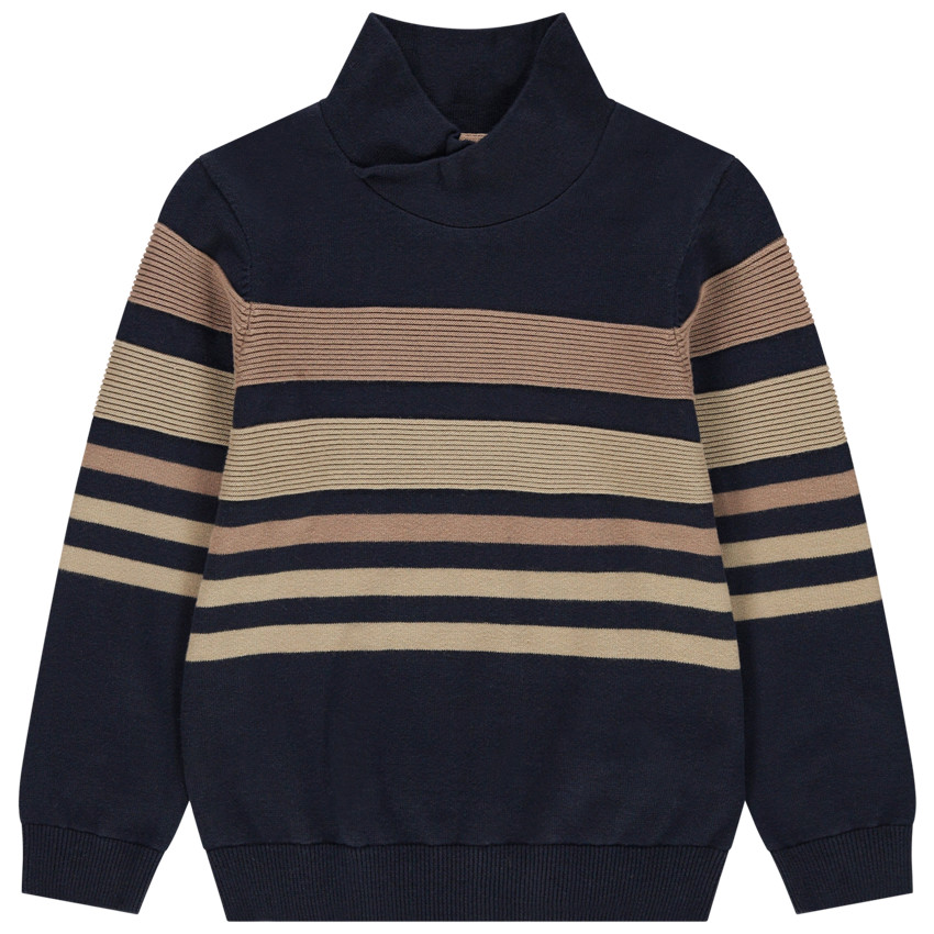 Πουλόβερ πλεκτό με κρουαζέ λαιμόκοψη και ρίγες  