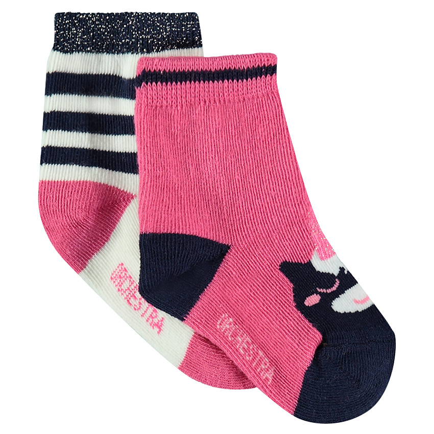 Σετ με 2 ζευγάρια ασορτί κάλτσες με ζακάρ μοτίβο με μονόκερο 