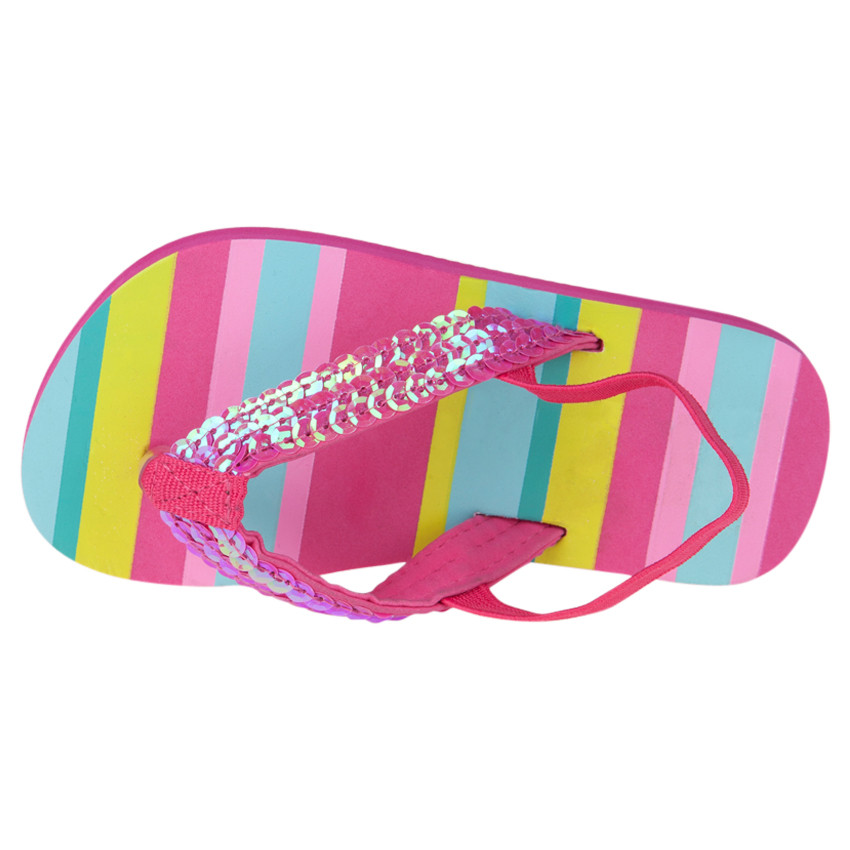 Tongs avec bride élastiquée sequins et rayures multicolores 