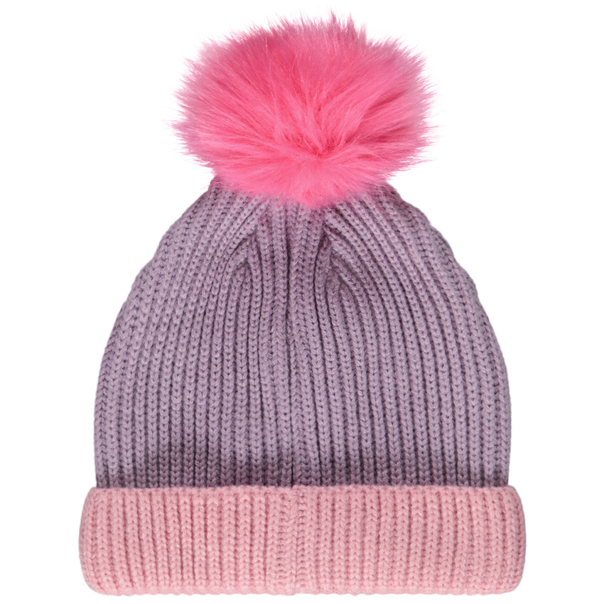 Σκουφάκι με πομ πομ σε ριπ ύφανση effet color block για κορίτσι 