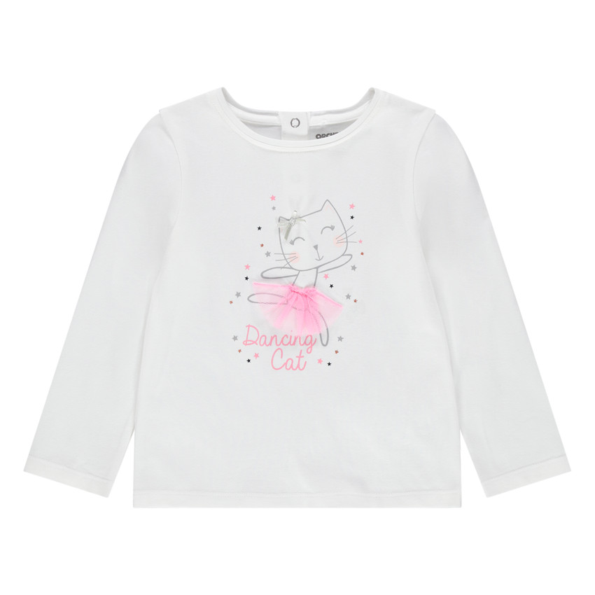 T-shirt manches longues print chat et tulle 