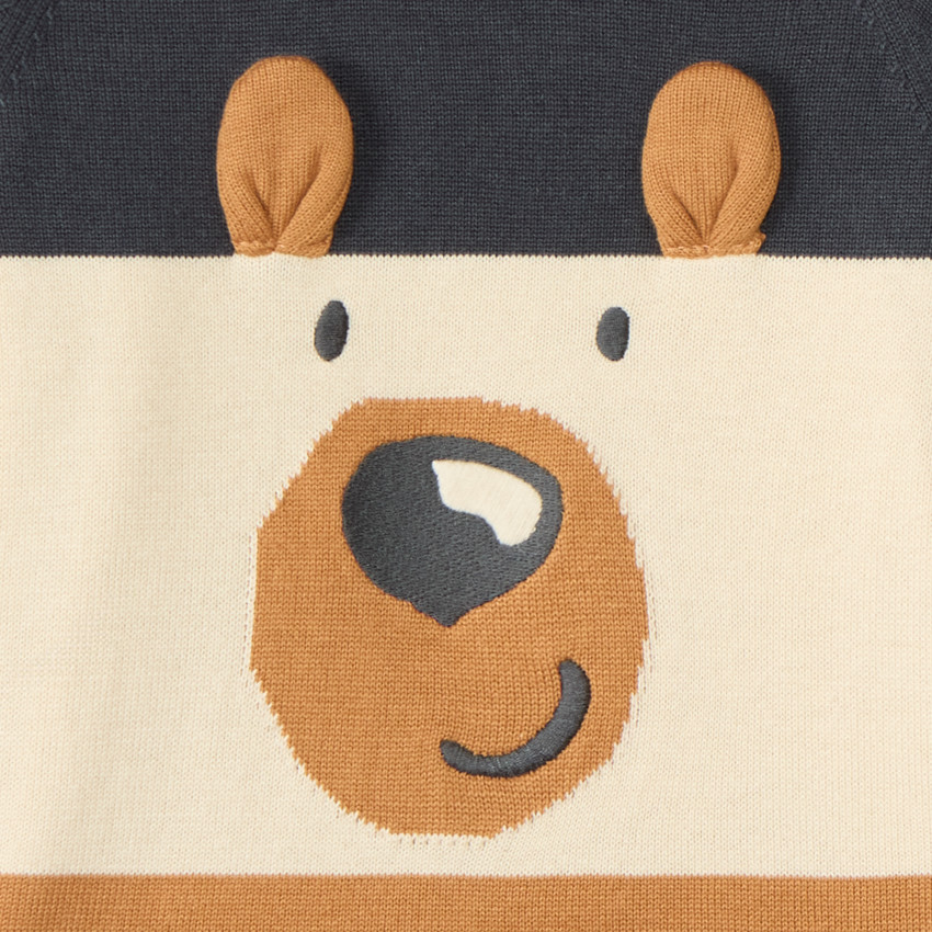 Pull ludique chien en tricot tricolore pour bébé garçon 