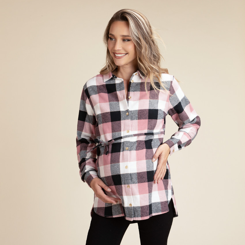 Chemise manches longues à carreaux pour femme 
