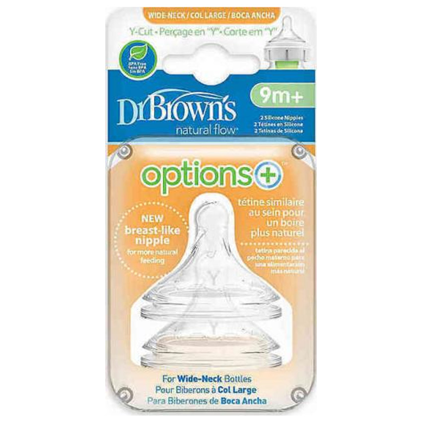 Dr. Brown's θηλές σιλικόνης φυσικής ροής Y-cut options+ επίπεδο 4 (WNY201) με φαρδύ λαιμό 9M+ 2 Τεμ 