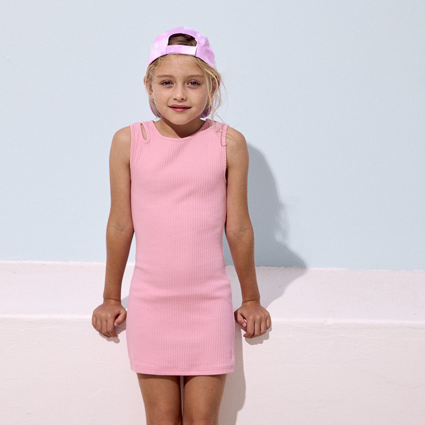 Αμάνικο φόρεμα από jersey côtelé μονόχρωμο για κορίτσι 