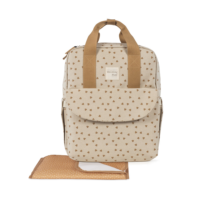 Sac à dos à langer imprimé cœurs Poppy + tapis cannelle 
