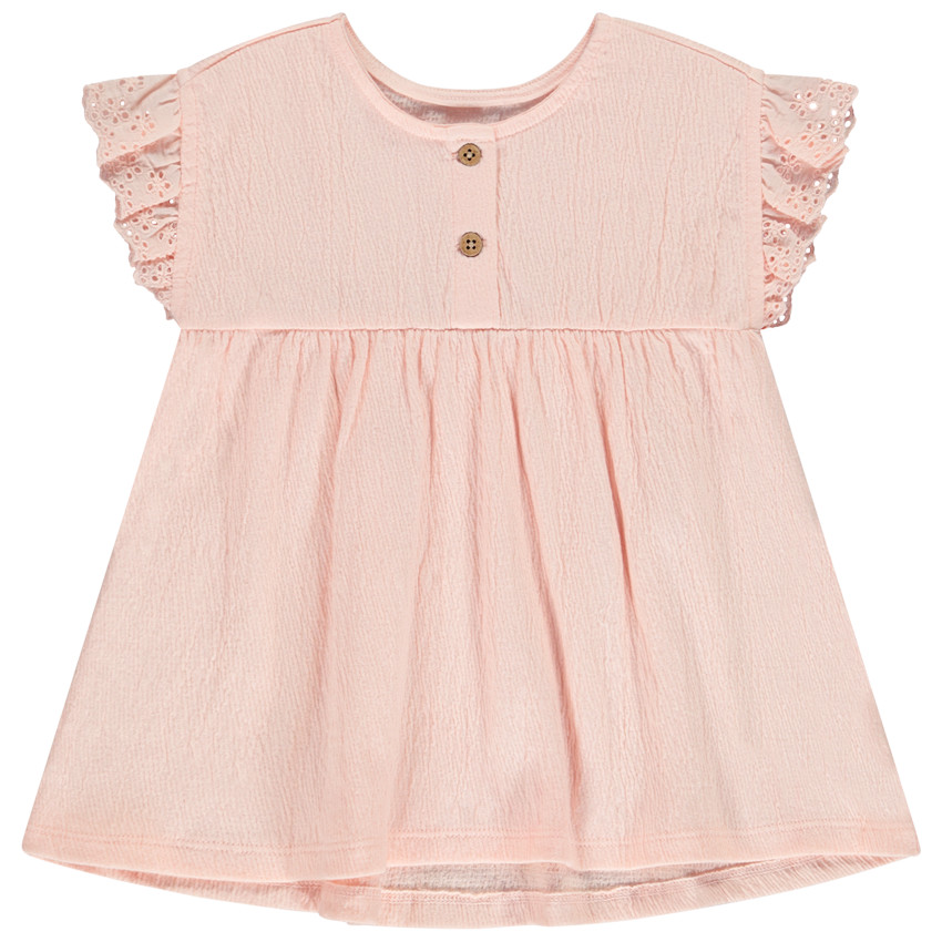 Τουνίκ με κοντά μανίκια, κεντημένα, σε εφέ τσαλακωμένο για μωρό κορίτσι 