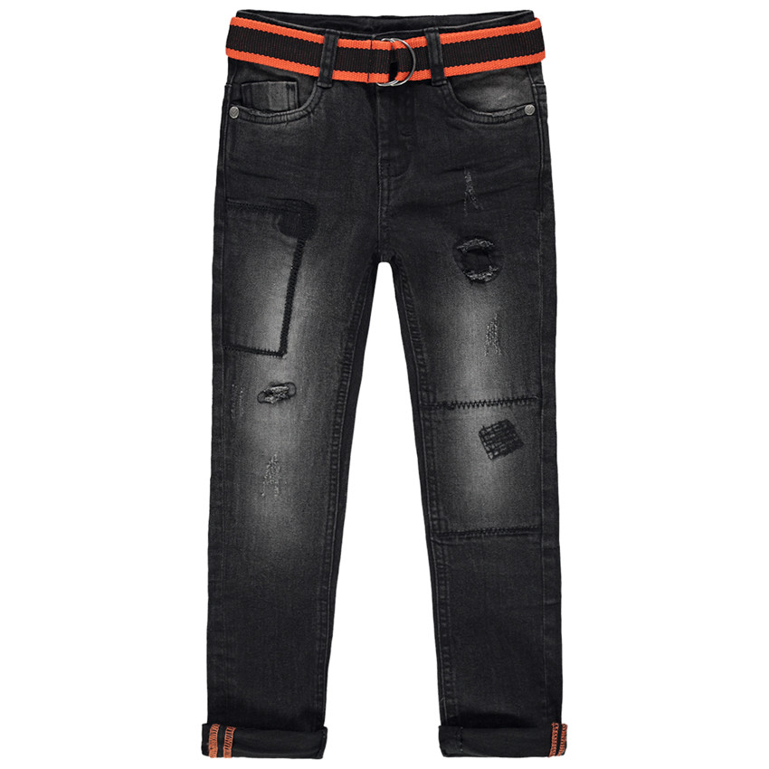 Τζιν με used όψη, αφαιρούμενη ζώνη σε αντίθεση και ξέφτια 