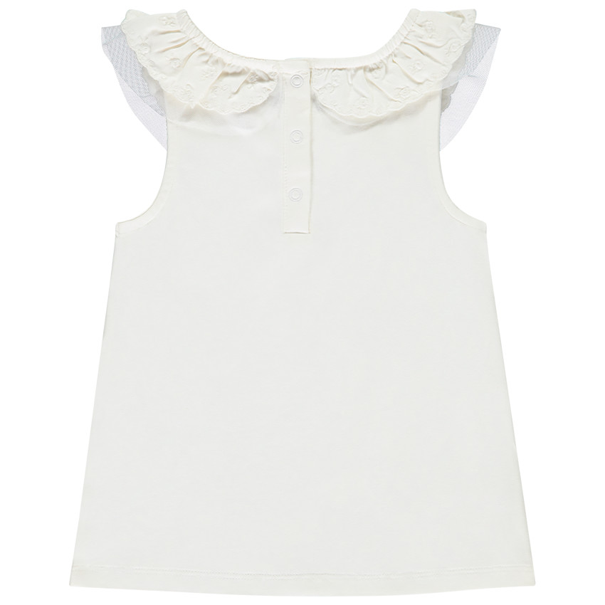 Αμάνικο μπλουζάκι μονόχρωμο με κέντημα για κορίτσι 