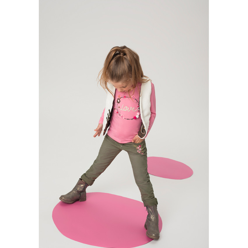 Μακρυμάνικη ζέρσεϊ μπλούζα με φλοράλ μοτίβο και φουντίτσες 