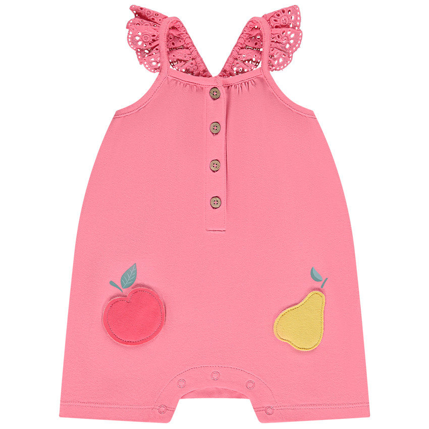 Combi κοντό με τιράντες με βολάν και κέντημα για bebe κορίτσι 