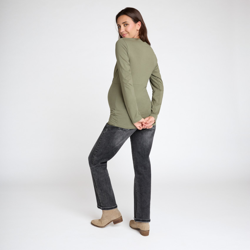 T-shirt μακρυμάνικο εγκυμοσύνης και θηλασμού με σταυρωτό λαιμό. 