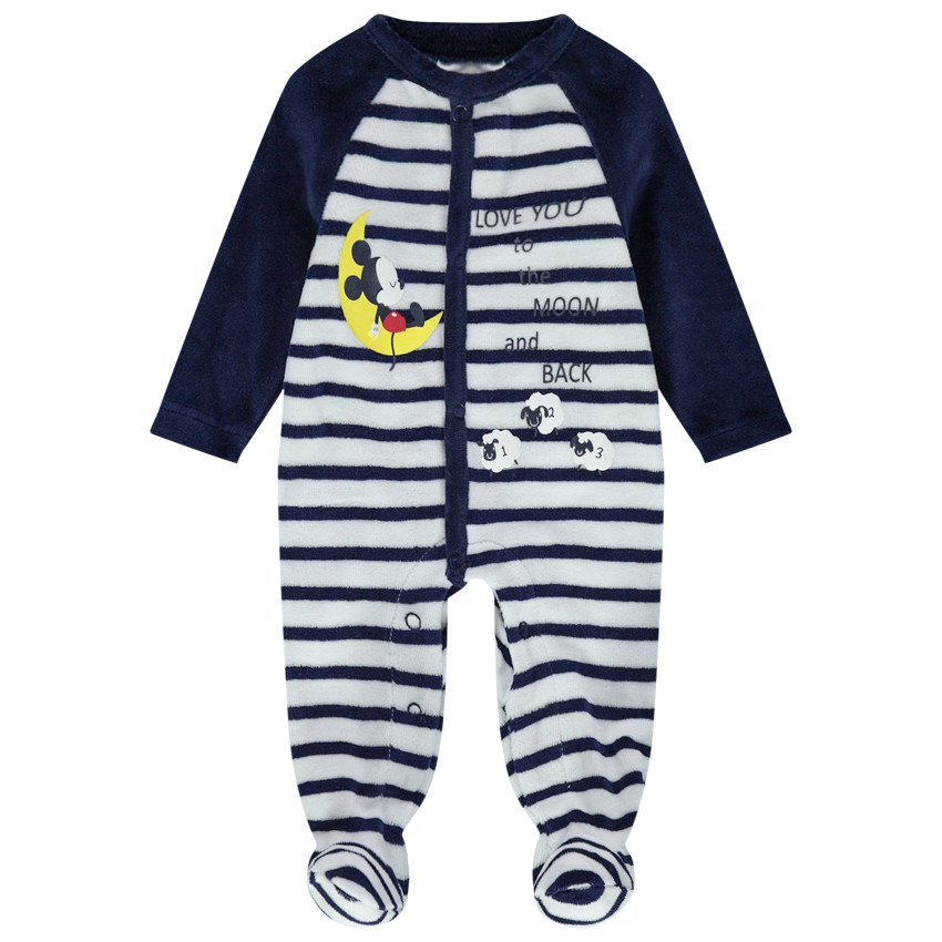 Βελουτέ φορμάκι ύπνου με ρίγες και στάμπα τον Mickey της Disney 