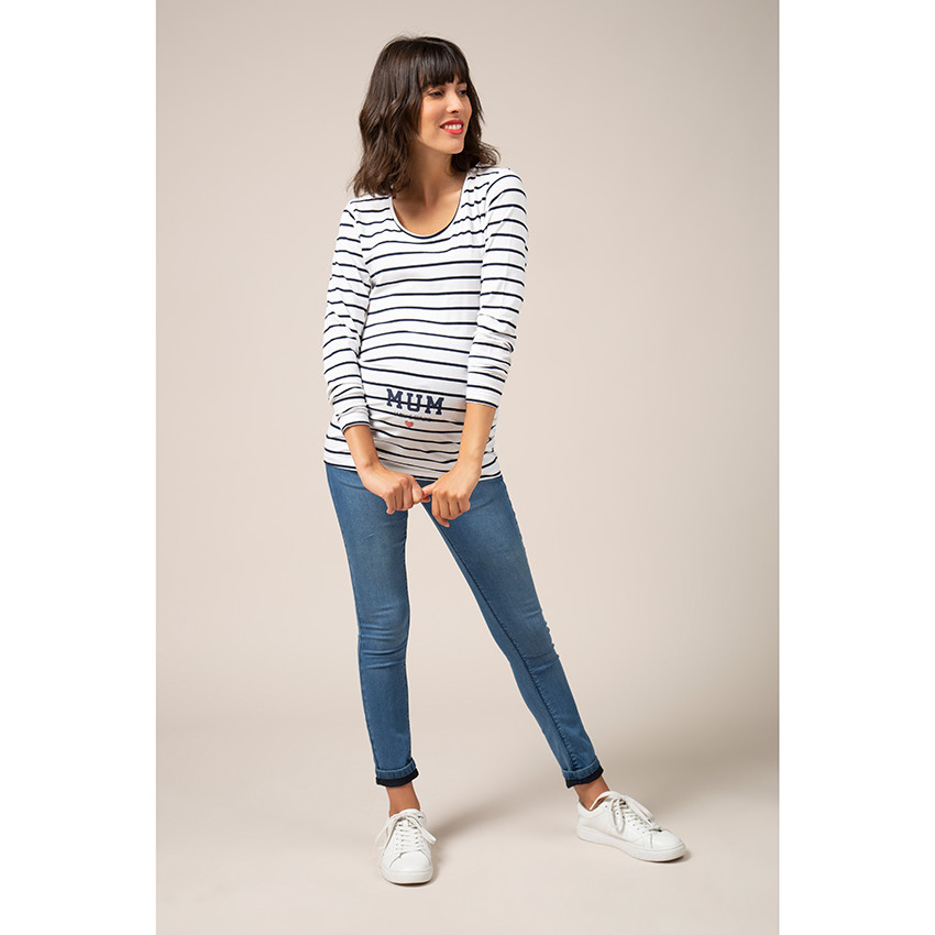 Μακρυμάνικη μπλούζα με ρίγες και διακοσμητικό σχέδιο 