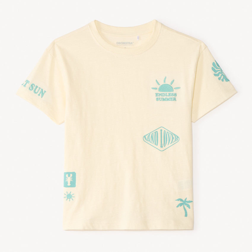 T-shirt oversize à manches courtes avec impression et broderie fantaisie pour garçon 