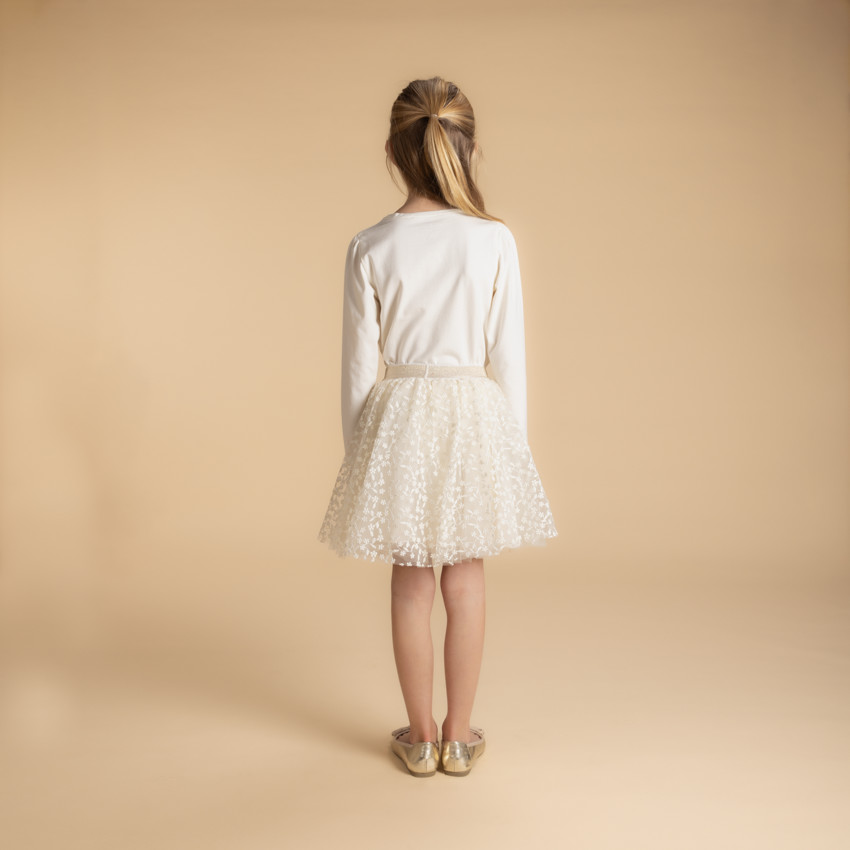 Φούστα κοντή από τούλι με κέντημα και πλεκτή μέση για κορίτσι 