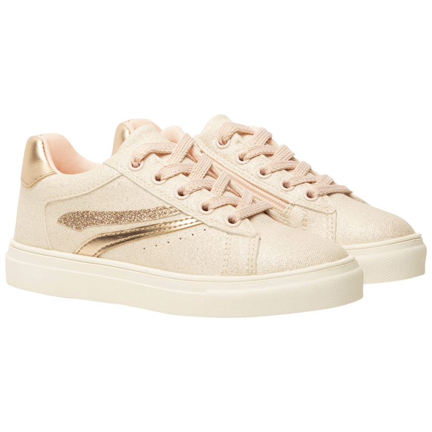 Αθλητικά παπούτσια χαμηλά ροζ με κορδόνια και φερμουάρ για κορίτσι 