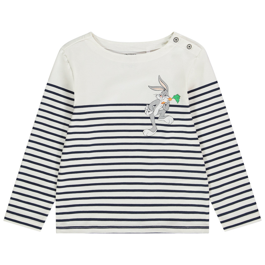 T-shirt manches longues en jersey esprit marinière avec patch print Bugs Bunny pour garçon Main T-shirt manches longues en jersey esprit marinière avec patch print Bugs Bunny pour garçon