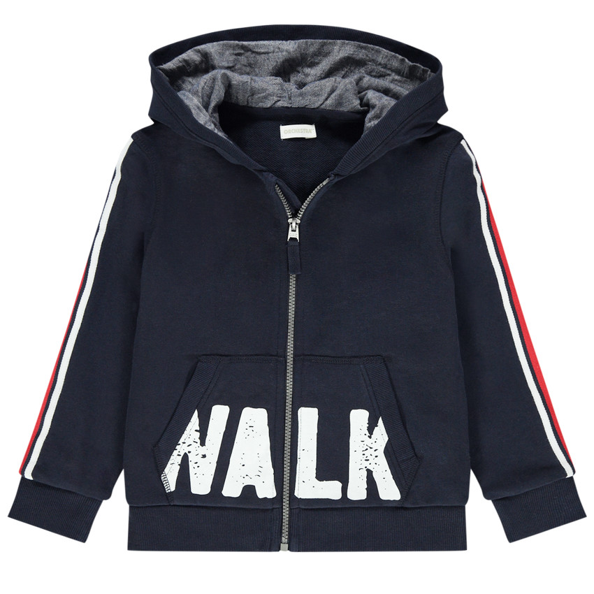 Veste à capuche en molleton avec poche printée et bandes sur les manches 