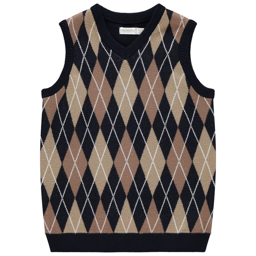 Pull sans manches en tricot à losanges en jacquard 