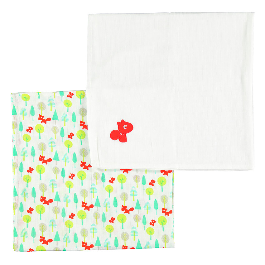 Set de 2 langes en coton imprimé et brodé 