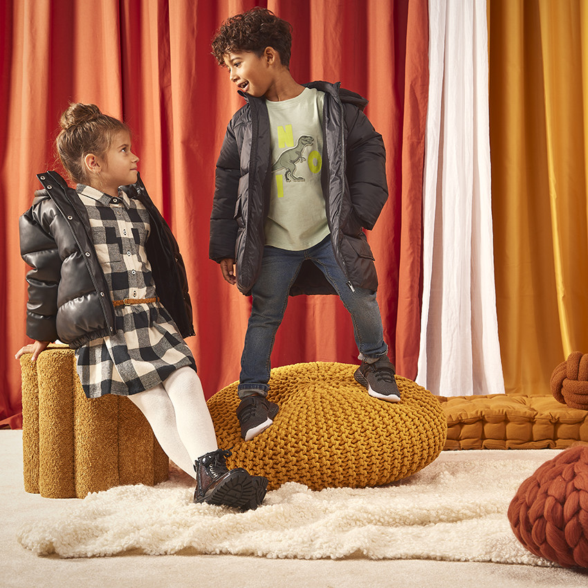 Robe chemise à carreaux avec cordon de serrage pour fille 