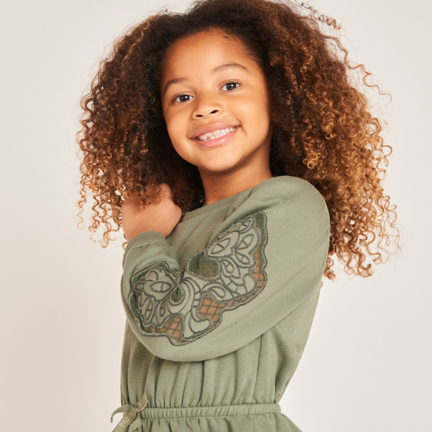 Φόρεμα μακρύ μανίκι από απαλό ύφασμα με κέντημα για κορίτσι 