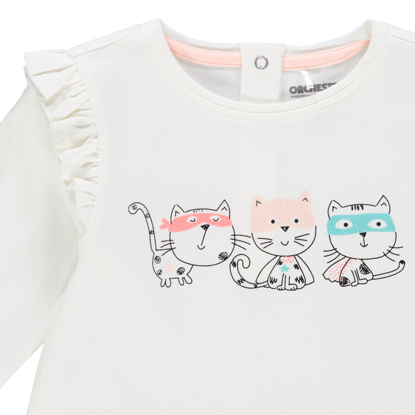 T-shirt manches longues volantées print chats  Additional T-shirt manches longues volantées print chats