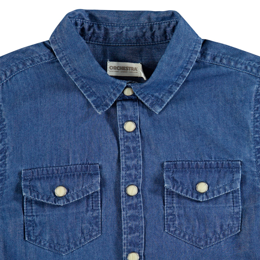 Chemise manches longues en jean à poches à rabat 