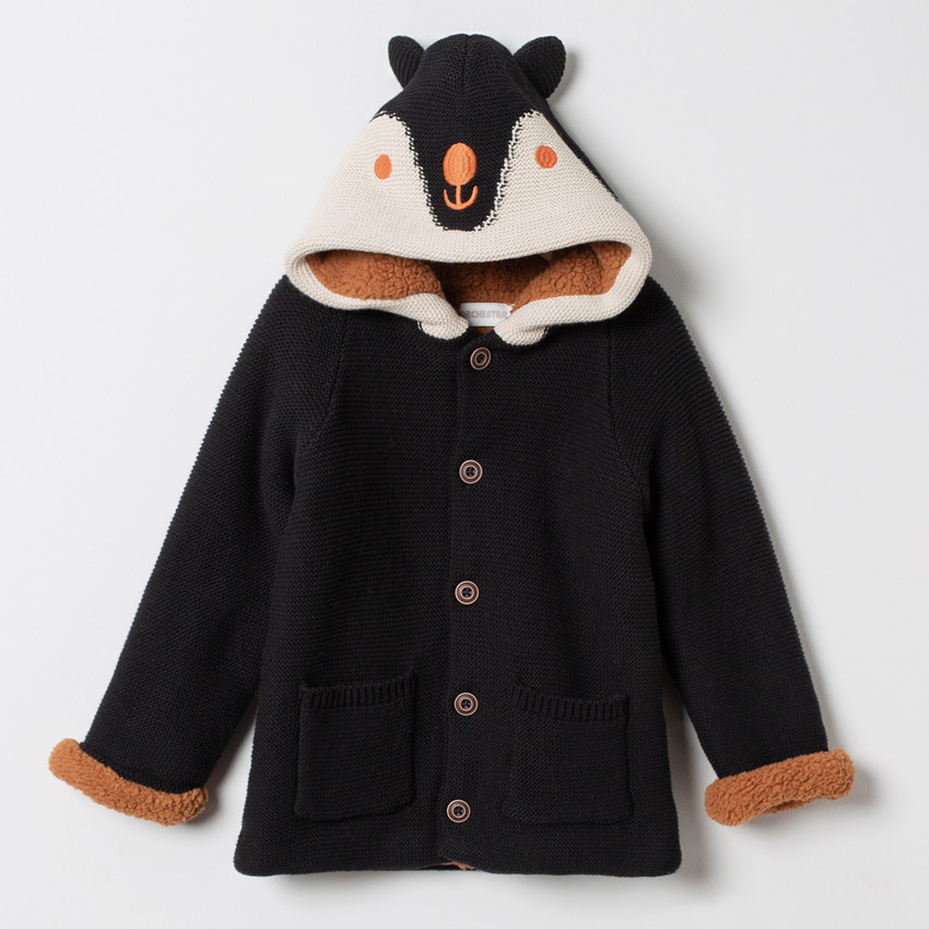 Veste en maille doublée sherpa à détails brodés et oreilles en relief 