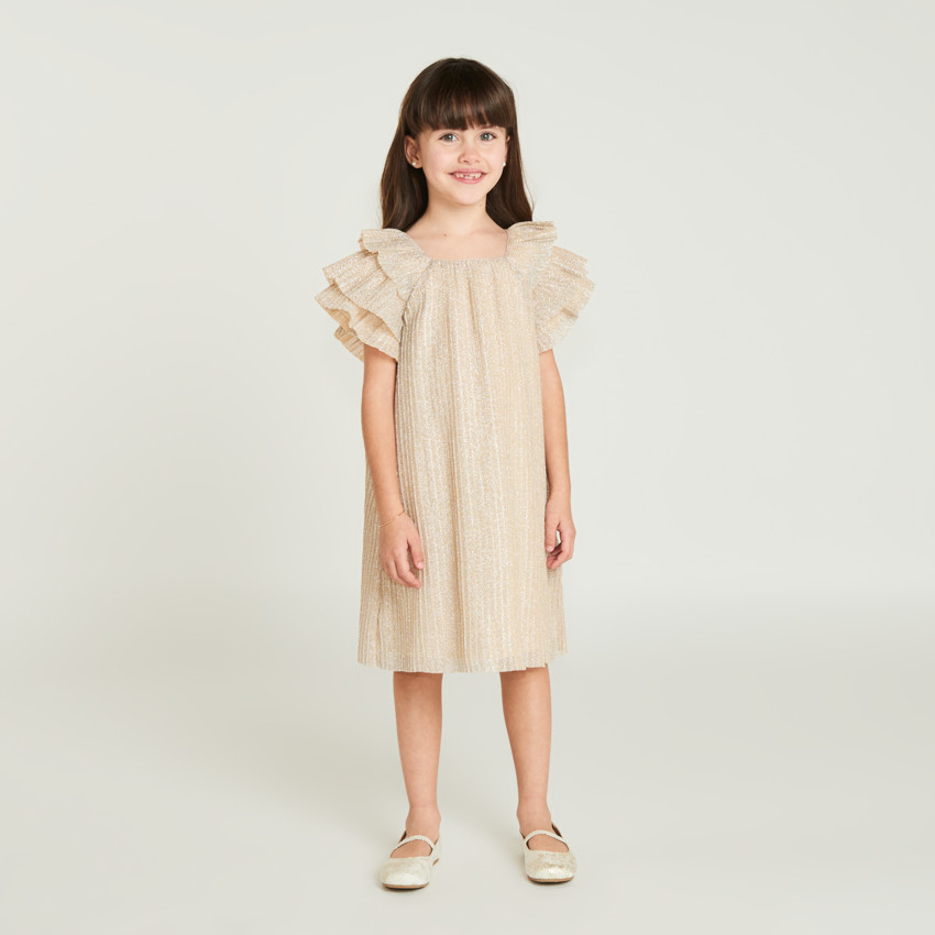 Robe à manches courtes papillon pailletées pour fille 