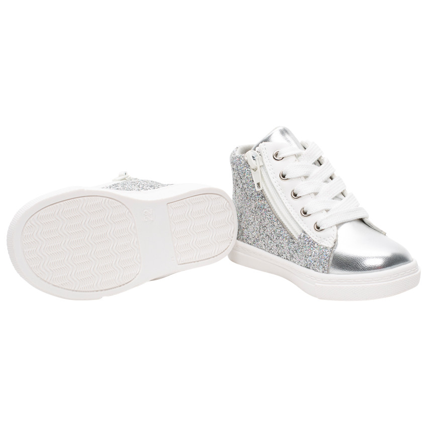 Μποτάκια ασημί με glitter  με κορδόνια και  zip 