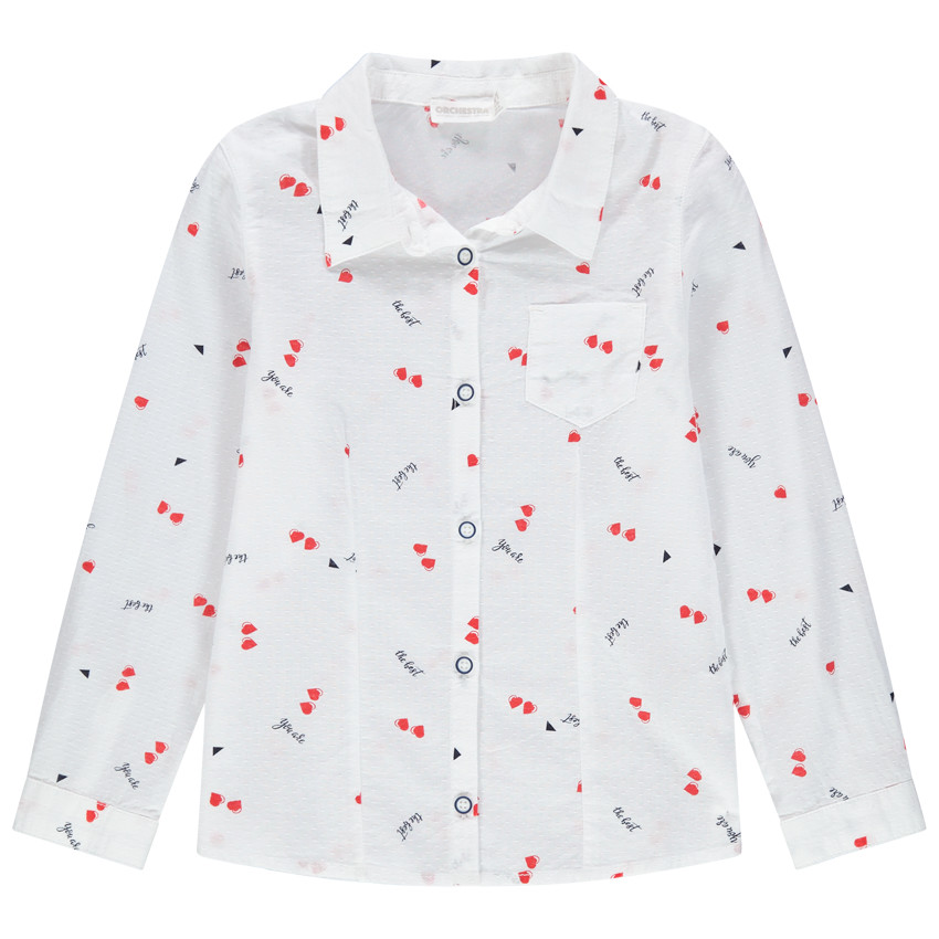 Μακρυμάνικο πουκάμισο με εμπριμέ μοτίβο καρδιές και τσέπη στο στήθος 