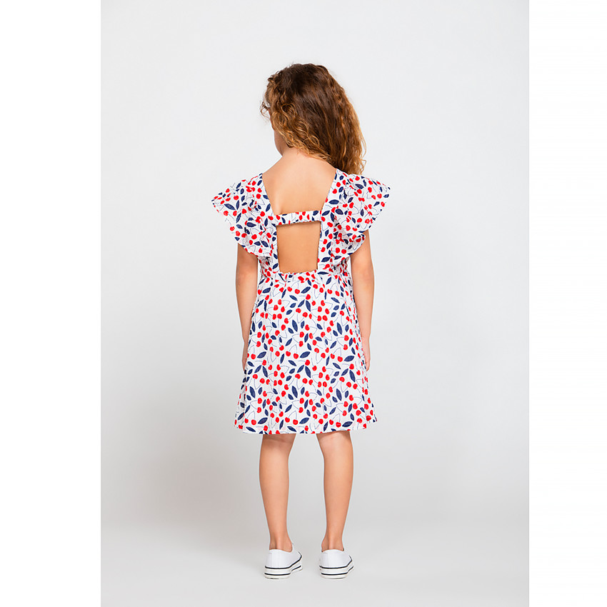 Robe manches courtes volantées imprimé cerises pour fille  