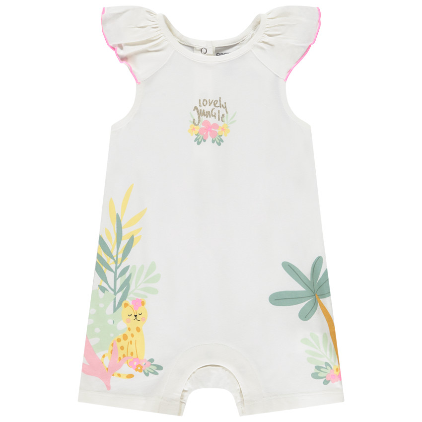 Αμάνικο combishort με βολάν και σχέδιο ζούγκλας για μωρό κορίτσι 
