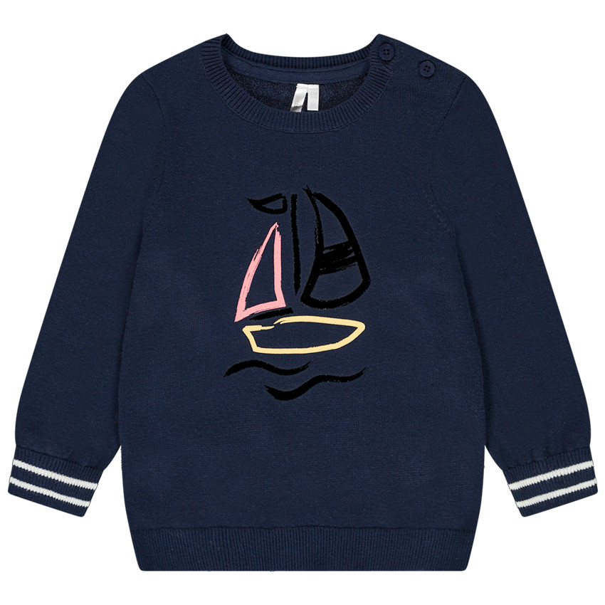 Πουλόβερ πλεκτό με print voilier και παιχνίδι ρίγες για bebe αγόρι 