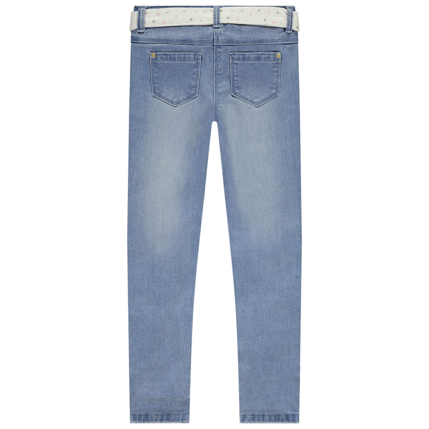 Τζιν slim εφέ φθοράς με ζώνη φουλάρδου για κορίτσι 