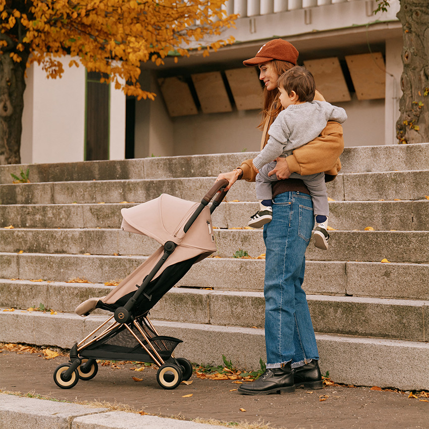 Compact καρότσι Coya ροζ χρυσό - Κάθισμα μπεζ 