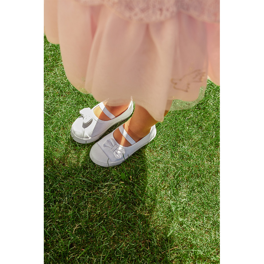 Αθλητικά παπούτσια ψηλά με κορδόνια από ύφασμα και φιόγκο για bebe κορίτσι 