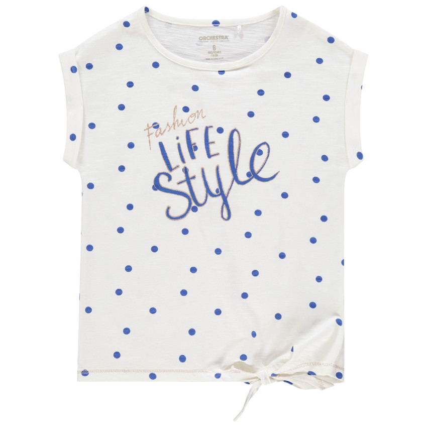 T-shirt manches courtes à pois et message pailleté 