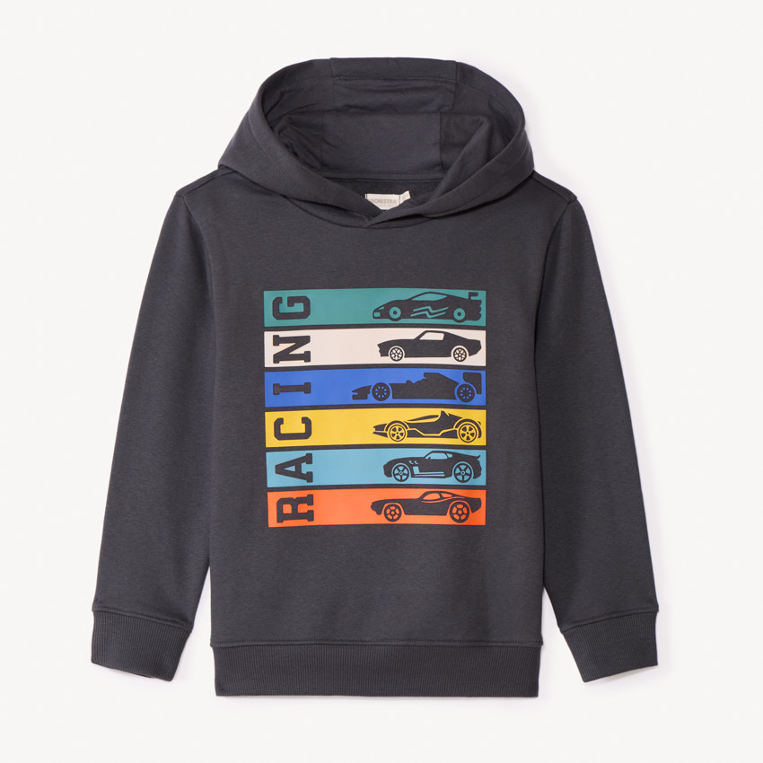 Sweat en molleton uni avec print et puff print fantaisie pour garçon 