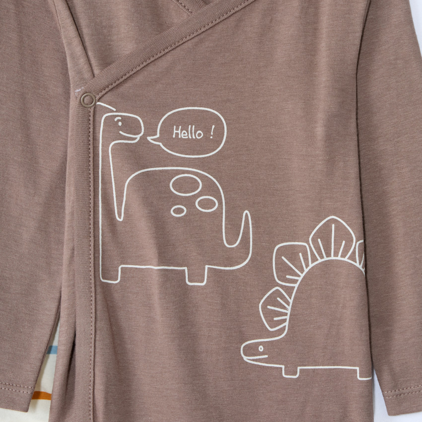 Lot de 5 bodies manches longues Dinos pour bébé garçon avec ouvertures différentes selon l'âge 