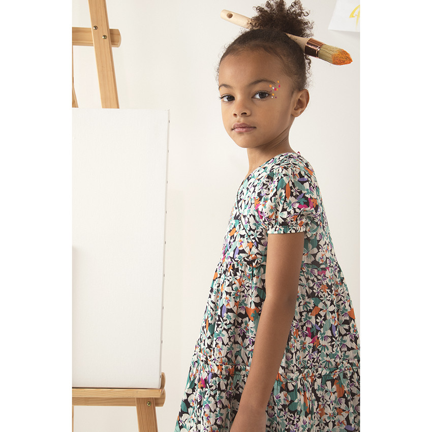 Φόρεμα κοντομάνικο με σχέδιο fleuri για κορίτσι 