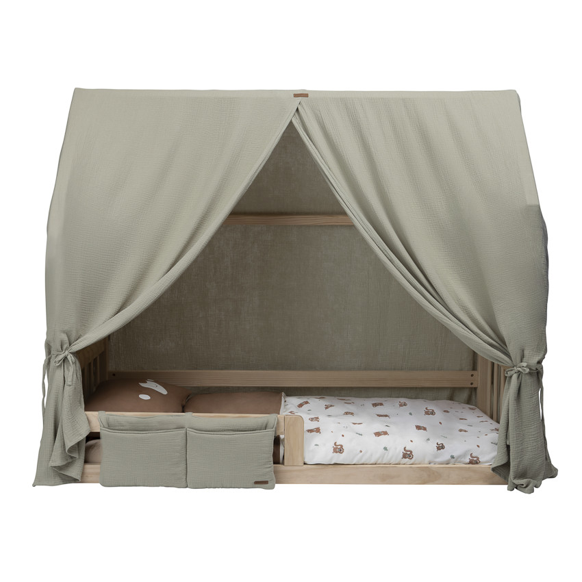 Τσέπη κρεβατιού από βαμβακερή γάζα σε πράσινο με 2 ευρείες τσέπες για κρεβάτι Montessori 