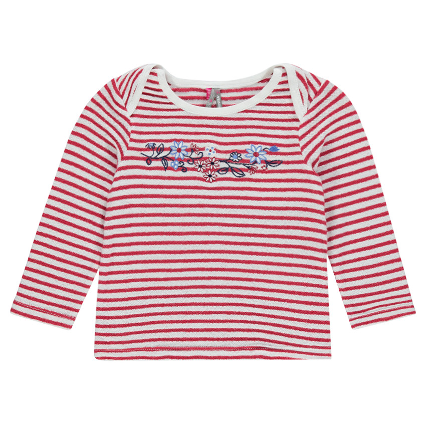 Tee-shirt manches longues rayé en jacquard effet dentelle 