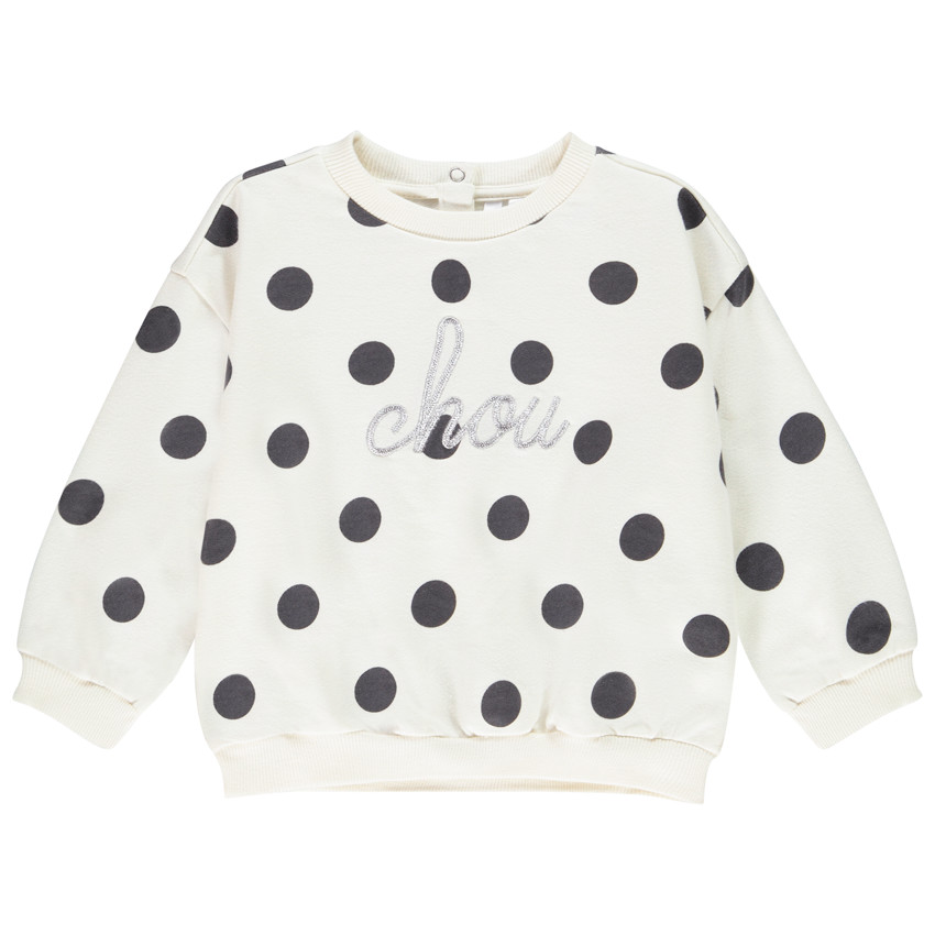 Φούτερ molleton με πουα και  μήνυμα κέντημα για bebe κορίτσι 