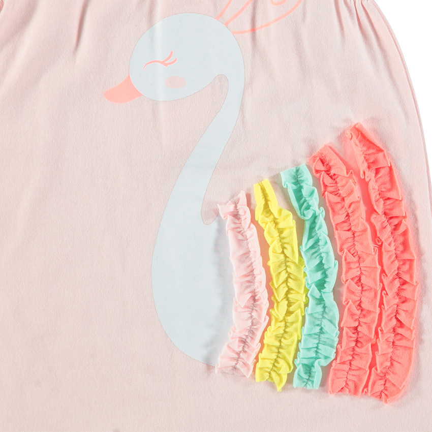 Κοντό φορμάκι με στάμπα κύκνο και πολύχρωμα φτερά 